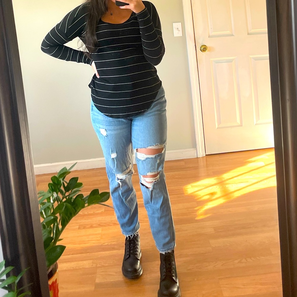 Women's Casual Black and white Striped Long Sleeve